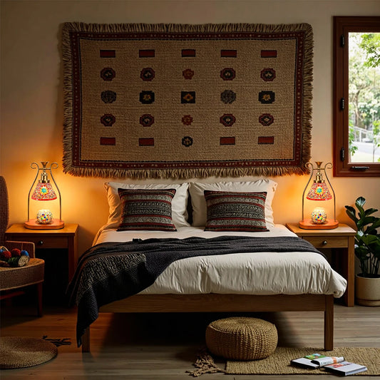 Bohemian style bedside lamp, 3 colors, hand-colored glass table lamp, retro, night light, decoration for living room and bedroom