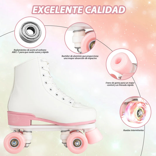 Kids Girls Beginner Outdoor Skating Training Sneakers Quad Roller Skates Size 32-40 Adult Women Flashing 4 Wheels Skate Shoes