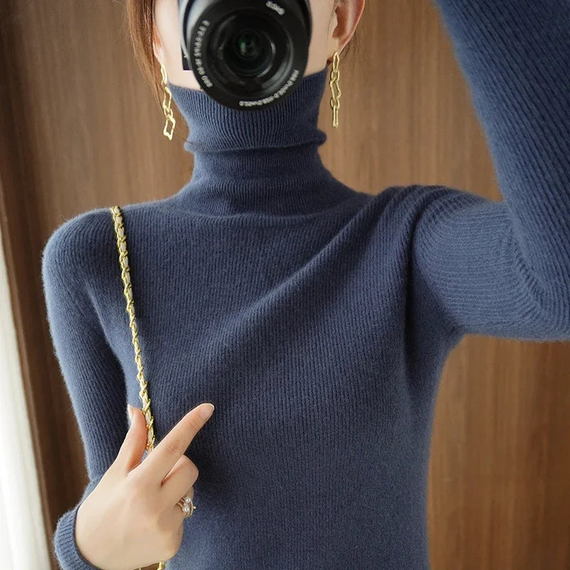 2025 Autumn Winter Women Sweater Women Thick Warm Soft Female Slim Pullovers Ladies Solid Versatile Knitted Turtleneck Sweater