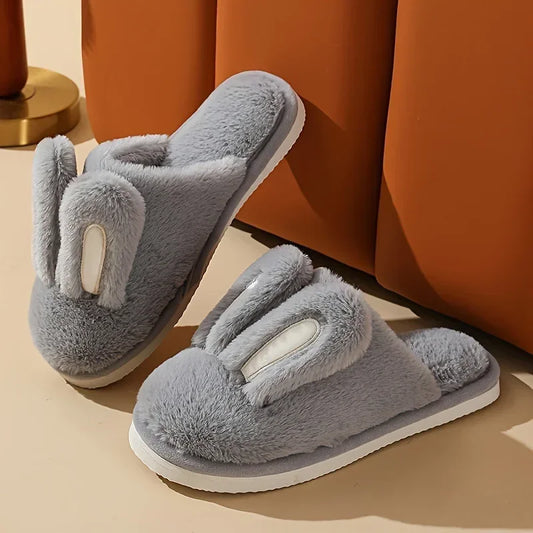 Women Cotton Slippers 2025 Winter Plush Cute Rabbit Comfortable Anti Slip Home Indoor Floor Warm Cartoon Slippers Mujer