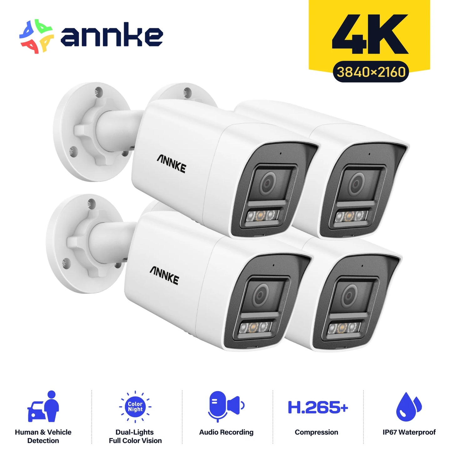 ANNKE 8MP Surveillance Camera 4K IR PoE IPC Build-in Mic Vehicle Human Detection CCTV Cameras Weatherproof