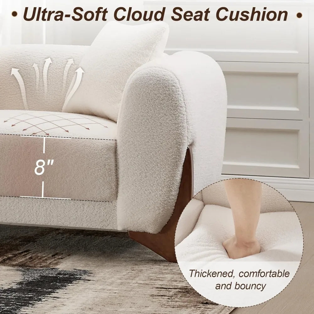 87" Modern Cloud Couch with Solid Wood Legs, Deep Seat, Thick Cushion & Pillows for Living Room