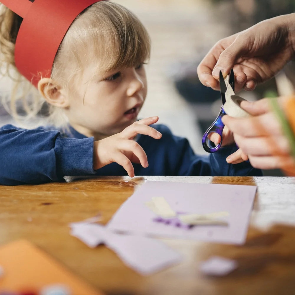 2 Pack Left-Handed Kids Scissors 5 Inch Non-Stick Pointed Tip Ergonomic Design Classroom Crafting Safe Cutting