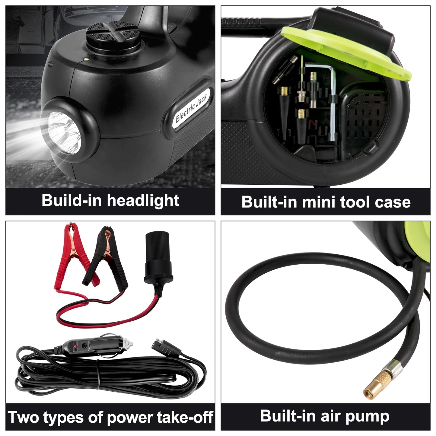 SucceBuy 4-In-1 Electric Car Jack 12V 5T Portable Hydraulic Jack Impact Wrench Tire Compressor Lifting LED Light Car Repair Tool