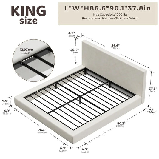 Cloud Upholstered Bed Frame with Headboard, 5 Inch Foam Padded Platform, No Box Spring, Easy Assembly , Customized
