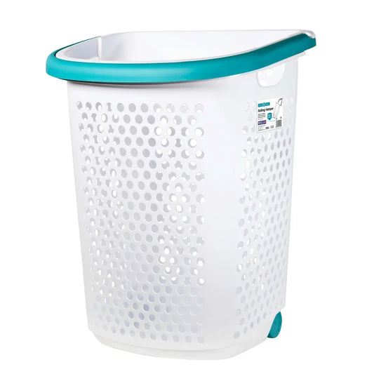 Rolling Laundry Hamper with Pop-up Handle Plastic 2 Bushel Wheeled Basket Mobile Storage Adult Tween Ideal College Home Garage