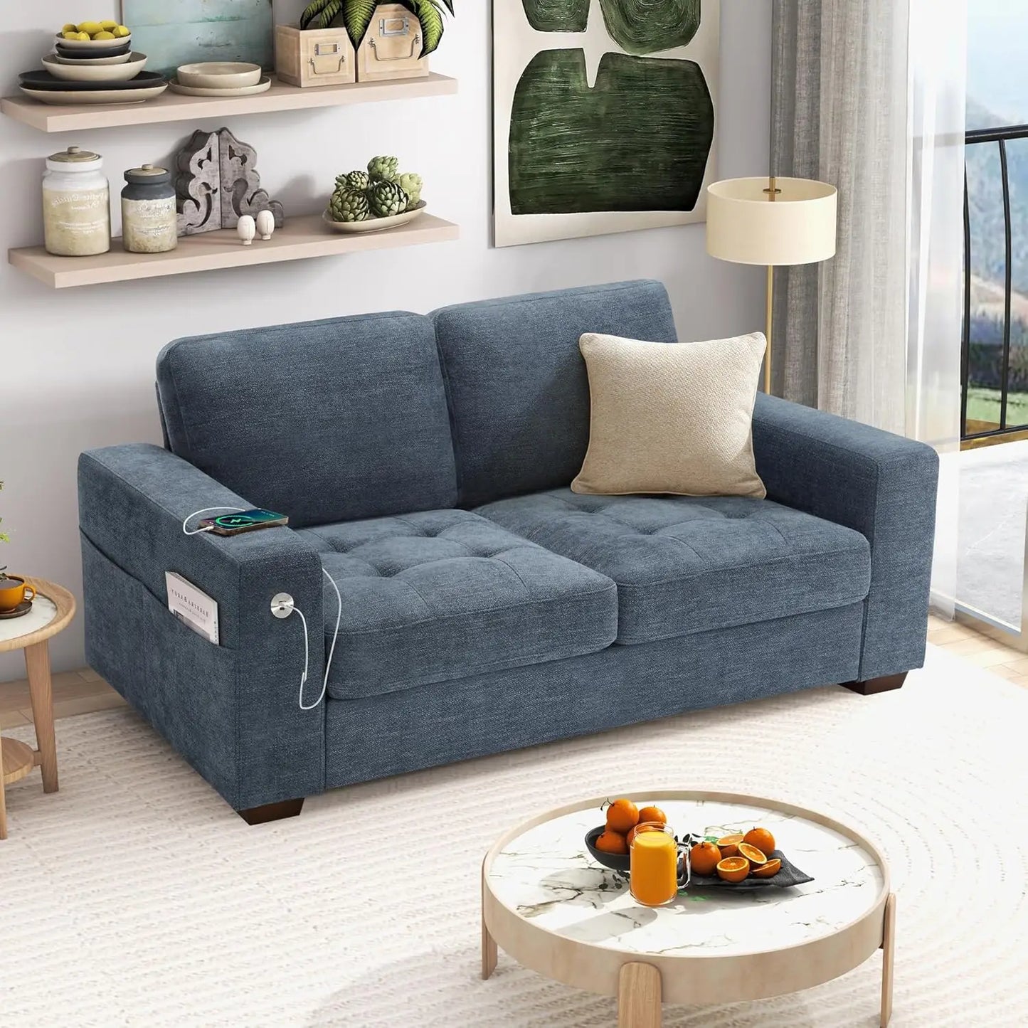 89" Sofa for Living Room, Modern Comfy Sofa with Medium Firm Seat Cushion, Removable Cover,Wide Armrest,USB/Type-C Port
