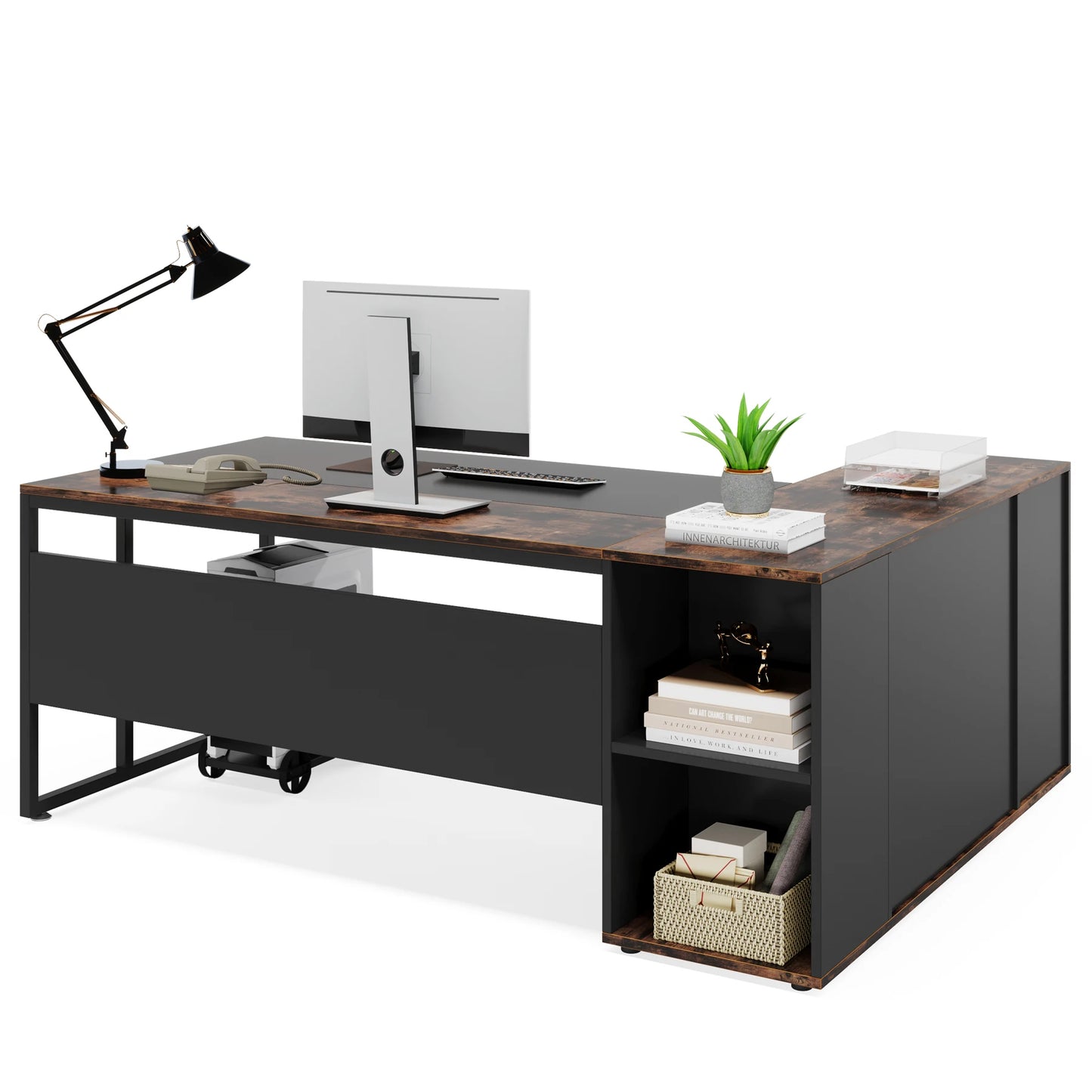 Tribesigns 71 inch Executive Desk, L Shaped Desk with Cabinet Storage, Executive Office Desk with Shelves, Business Furniture