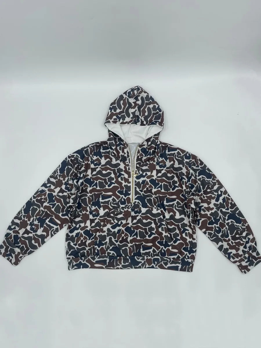 Women Camo Hoodie Oversized Quarter Zip Pullover Leopard Print Patchwork Hoodies