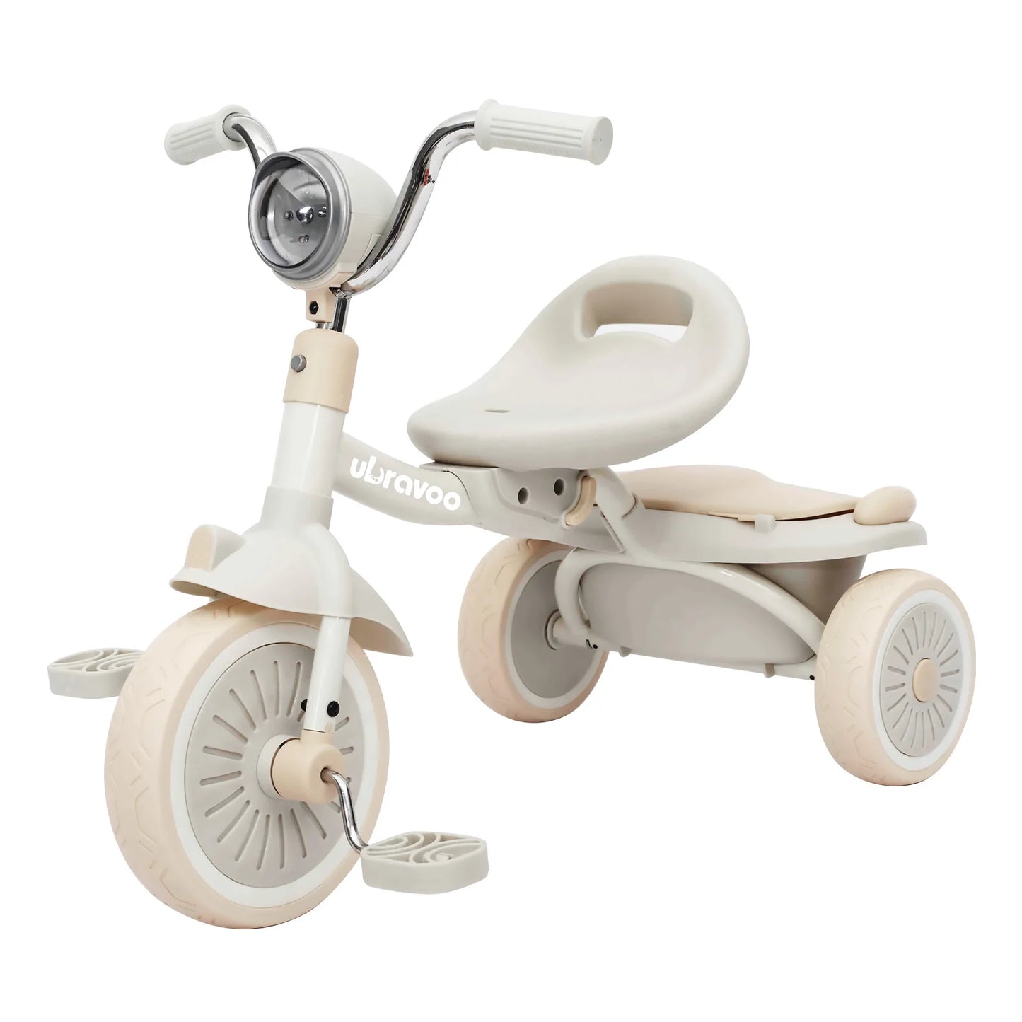 UBRAVOO Baby Foldable Tricycle Trike with Pedals,Unique PU Wheels with Elasticity Shock-absorbing Effect,Cool Lights,1-5 Years