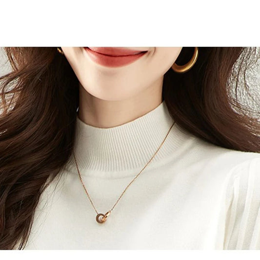 Women Half High Collar Base Sweater Autumn And Winter Casual Solid Knitted Tops Pit Stripe Long Sleeved Pullover Sweaters