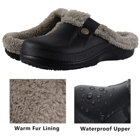 Comwarm Winter New Fuzzy House Slippers For Women Men Waterproof Garden Shoes Soft Plush Slippers Outdoor Warm Furry Clogs Slide