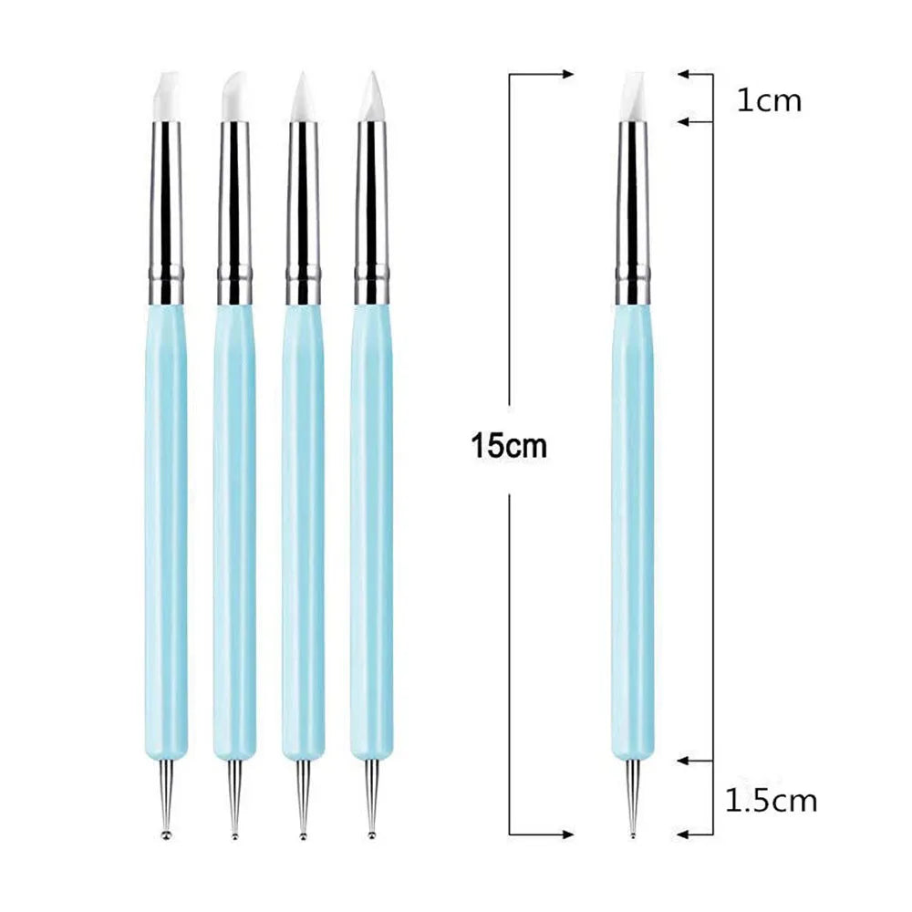 5Pcs Professional Nail Art Silicone Embossing Brush Dual-Head UV Gel Dotting Painting Pen Manicure Clay Sculpting Drawing Tools