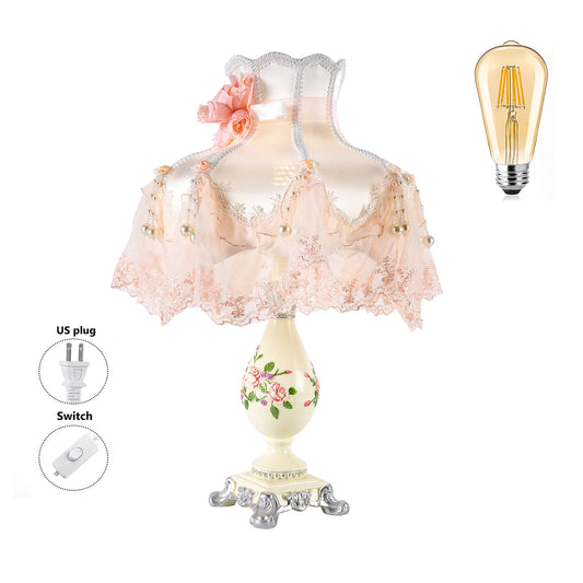 Princess Style Stained Table Lamp with 12.2-inch Wide Lampshade, Pink