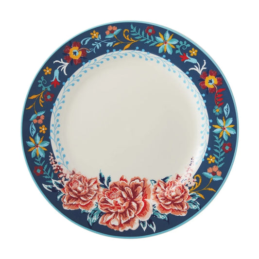 Rustic Floral Stoneware Dinner Plate Vintage Style Dishwasher Microwave Safe Round Dish Everyday Use Special Occasions