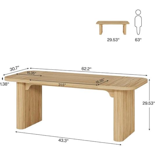 62-Inch Modern Executive Desk with Natural Oak Finish Large Aesthetic Wood Office Desk Featuring Double Pedestal Storage Ideal