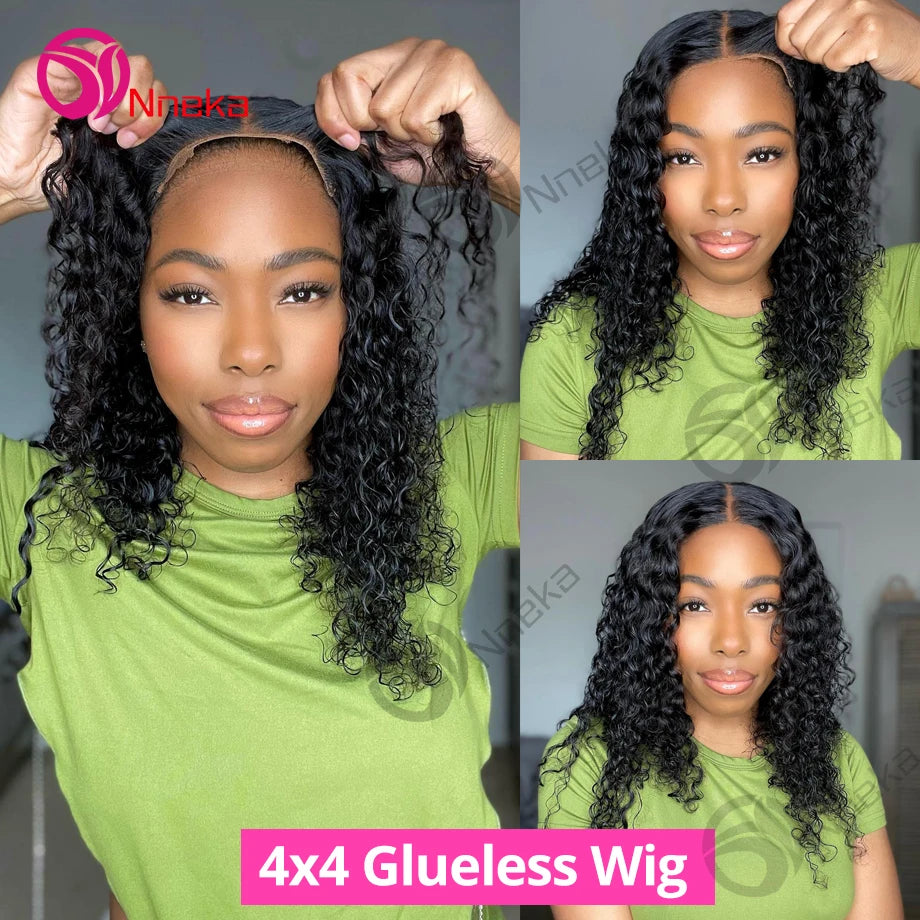 Glueless Wigs Human Hair Ready To Wear Pre Cut 4x4 5x5 Hd Lace Closure Deep Wave Curly Human Hair Wigs Brazilian Water Wave Wig