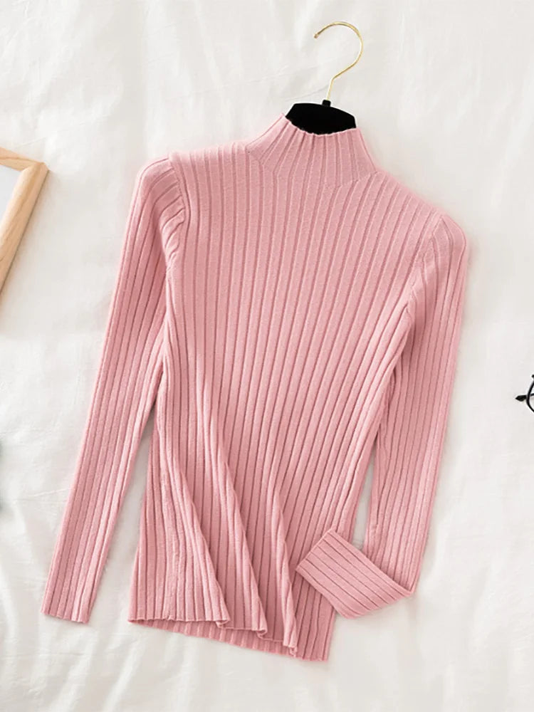 Croysier Pullover Ribbed Knitted Sweater Autumn Winter Clothes Women 2025 High Neck Long Sleeve Slim Basic Woman Sweaters Tops
