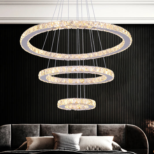 Crystal Ceiling Chandelier 3 Rings Hanging Chandelier In The Living Room Home Decoration Luxury Kitchen Light Led Lighting