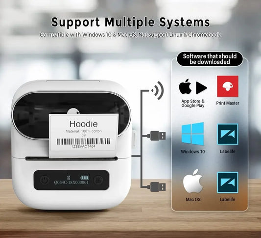 Phomemo M220 Label Printer Portable Handheld Thermal Maker Bluetooth Barcode QR Code Sticker Paper Rolls Labeller White 75mm Tag