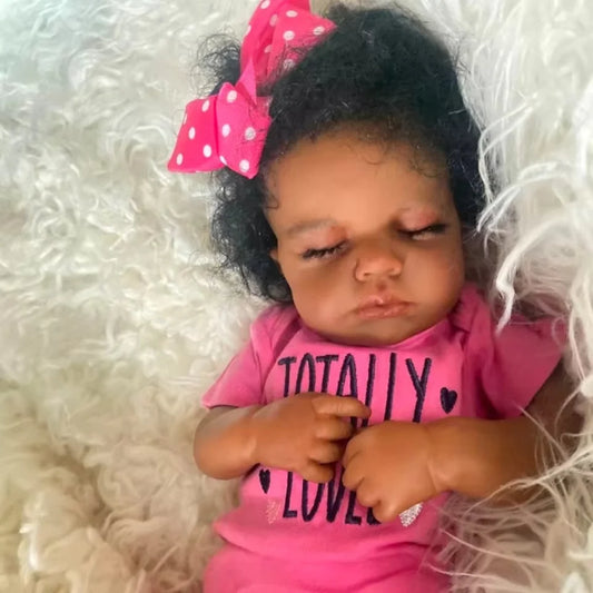 Risbecko 20 Inch Lifelike Black Reborn Baby Doll - African American Soft Cloth Body Doll - Birthday Gift/Christmas Gift