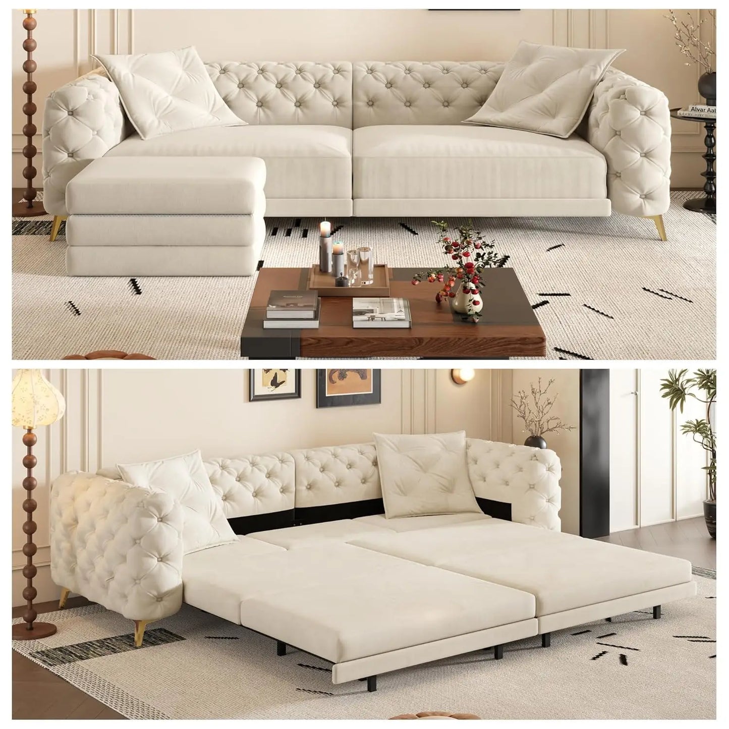 97.7" King Size Sleeper Sofa Bed, 3-in-1 Convertible Pull Out Sleeper Couch with Ottoman, Oversized, Customized