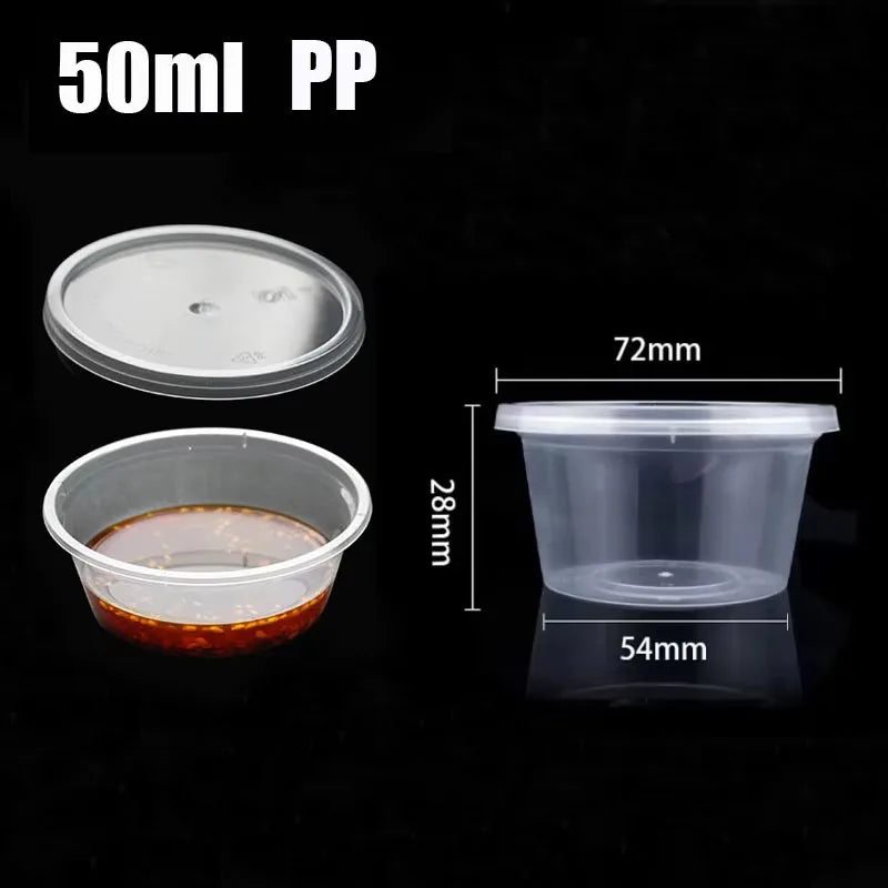 2oz/1oz Plastic Sauce Container Box Spice Cup With Lids Disposable Portion Cups Salad Dressing Seasoning Mini Kitchen Organizer
