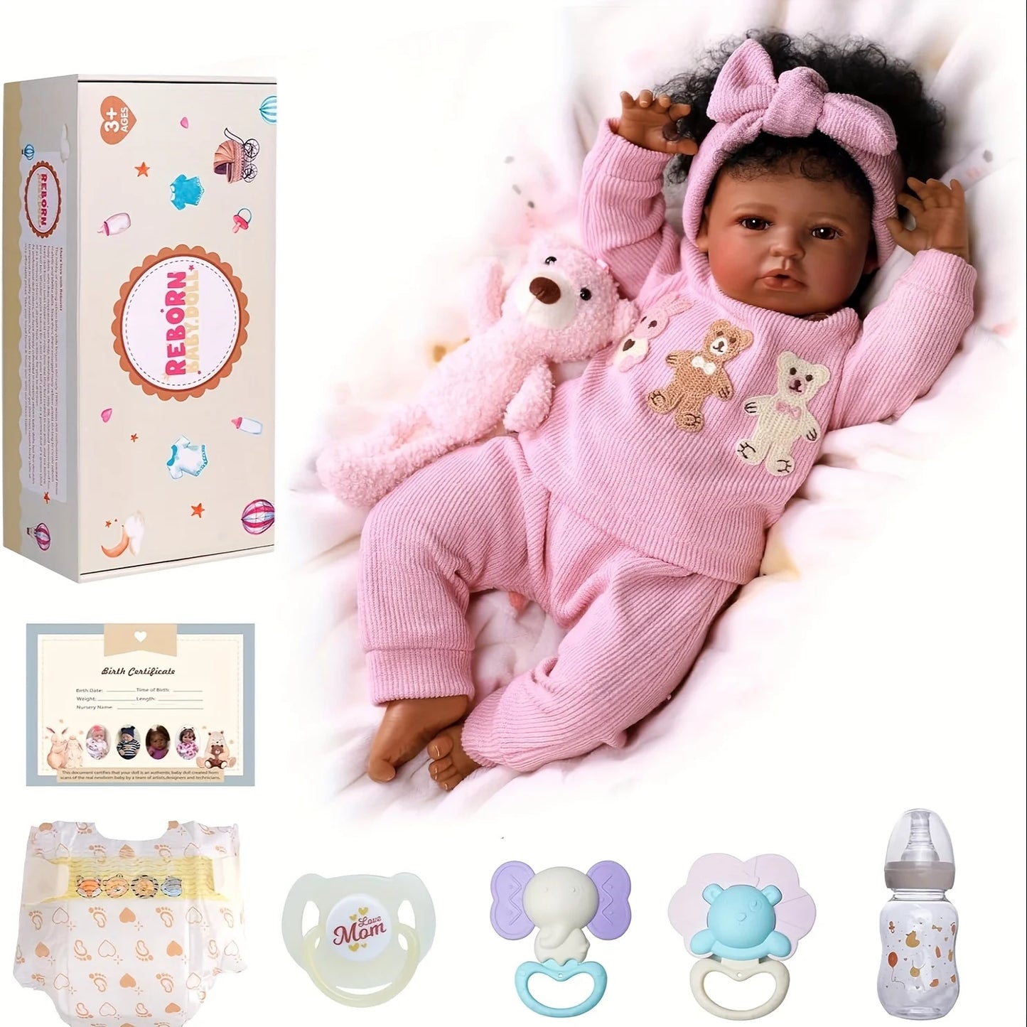 20 ” Realistic Reborn Baby Dolls Girl,Soft Vinyl & Cloth Body Cute Newborn Doll With Play Set For Kids