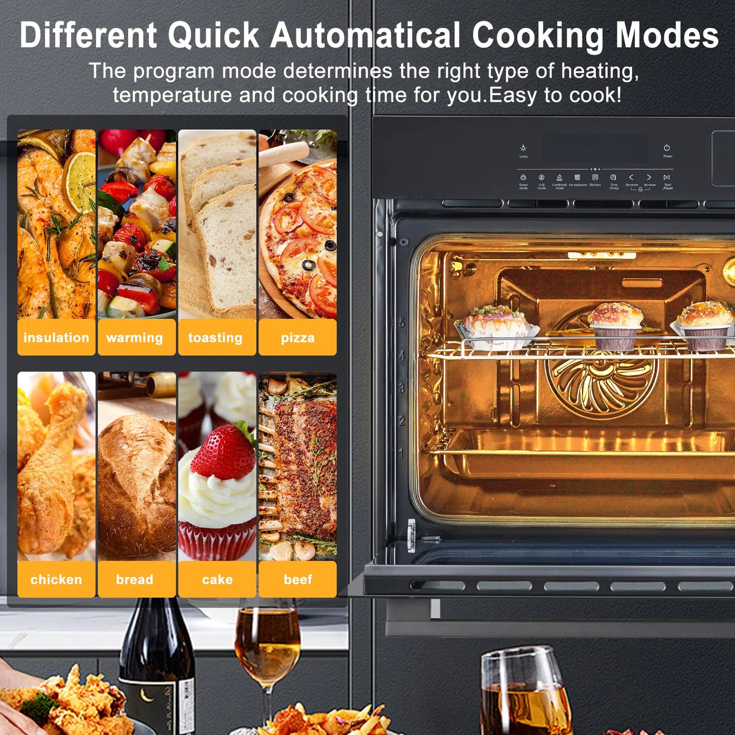 24" Electric Single Wall Oven, 8 Baking Modes, with Air Frying Function, 3000w, 3D Surround Heating with Timer, Touch Control