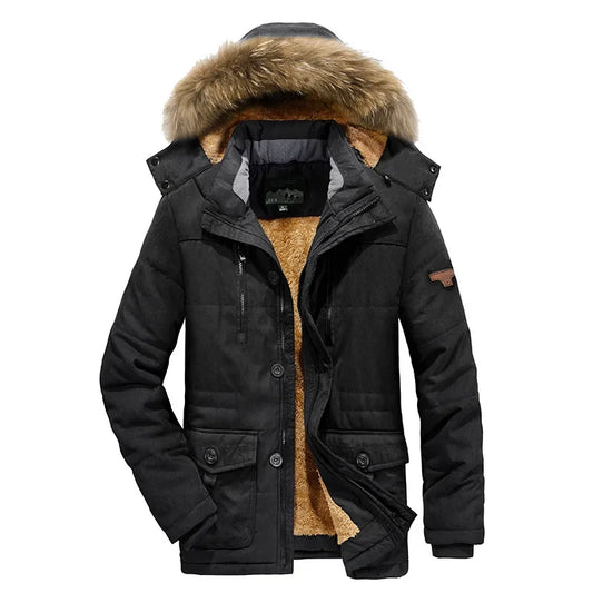 Thickened Fleece Lined Cotton Jacket Men's Winter Workwear Oversize Loose Fit Mid-Length Cotton Coat for Men