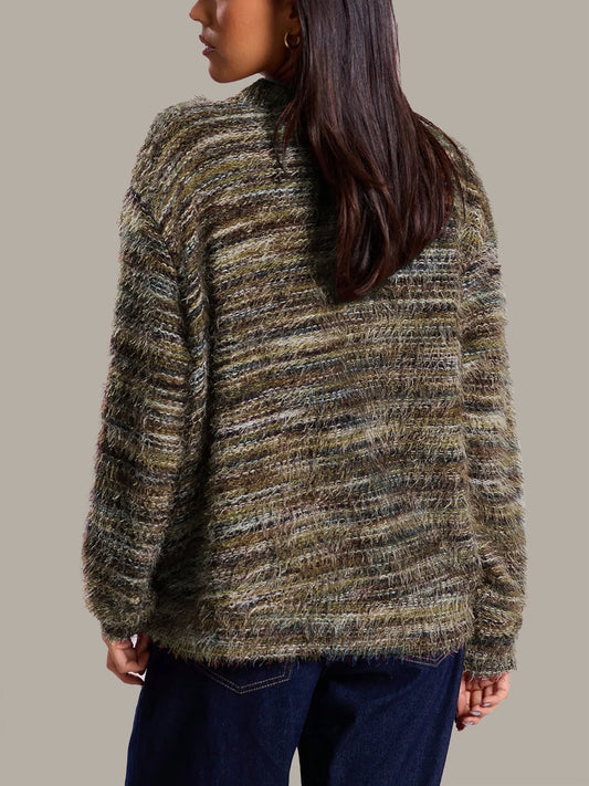 Women's Y2K Drop Shoulder Striped Cardigan, Loose-Fitting Knit Sweater with Buttons, Fall & Winter Fashion, Casual Style