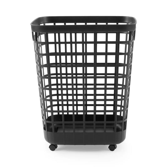 Rolling Laundry Hamper 2.6 Bushel Black Plastic Storage Bin Open Top Portable with Casters Easy Clean Durable Home Dorm Room