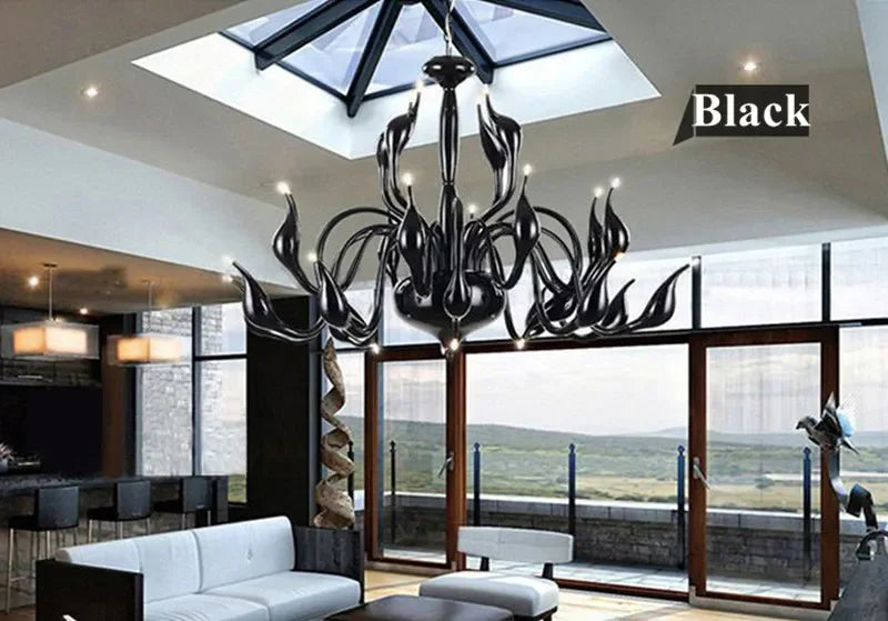 G4 LED Swan chandelier Lighting for Bedroom Foyer Chandelier lustre salon Black White Red gold