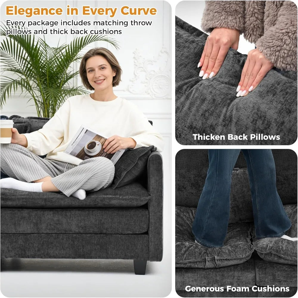 78" Modular Sectional Sofa, 2-Seater Chenille Couch with Spring & Foam Cushion, Removable Washable Covers, Easy Assembly