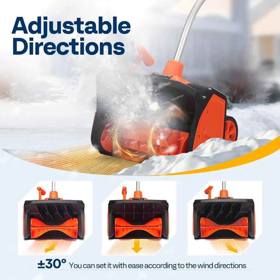 17Inches Cordless Snow Shovel 40V Battery Powered Electric Snow Blower with Adjustable Front Handle and 3 Adjustable Throwing D