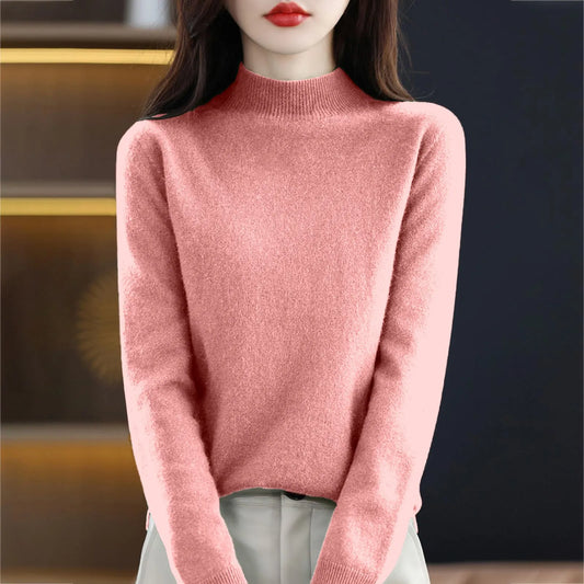 100% Pure Wool Half-Neck Pullover In Autumn And Winter New Cashmere Sweater Women'S Casual Knit Top Warm Jumper Tops 17 Colors