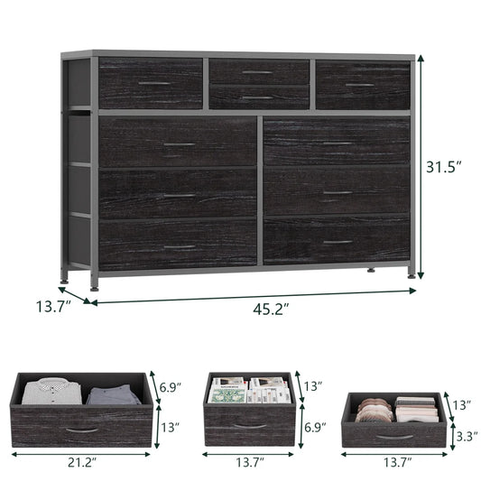 Dresser with 10 Drawers TV Stand Entertainment Center for Bedroom Entryway,Metal Frame