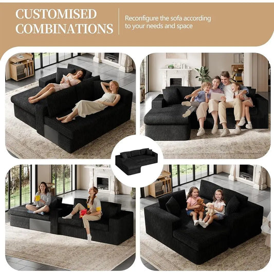 105" Boneless Couches for Living Room, Sectional Couches Modular Sofa with L-Shaped Chaise, Memory Foam Comfy Cloud,Customized