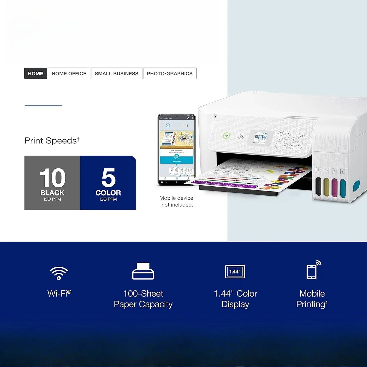 Wireless Color All-in-One Cartridge-Free Supertank Printer with Scan and Copy – The Ideal Basic Home Printer - White, Medium
