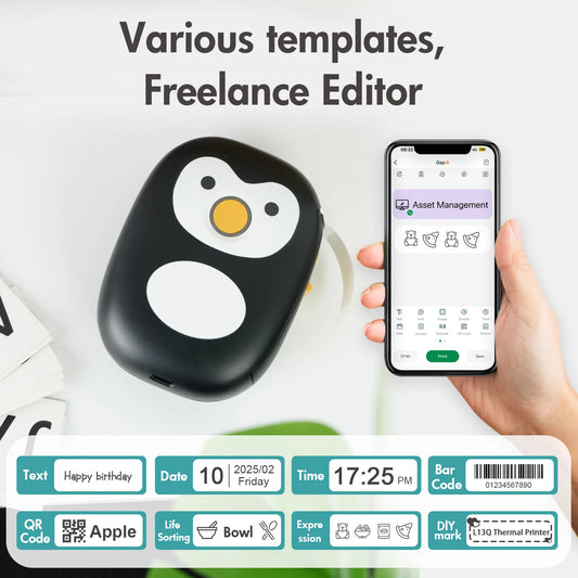 Thermal Label Printer MIni Portable Bluetooth Wireless Label Maker Inkless Printer Machine With 1roll Stickable Label Paper