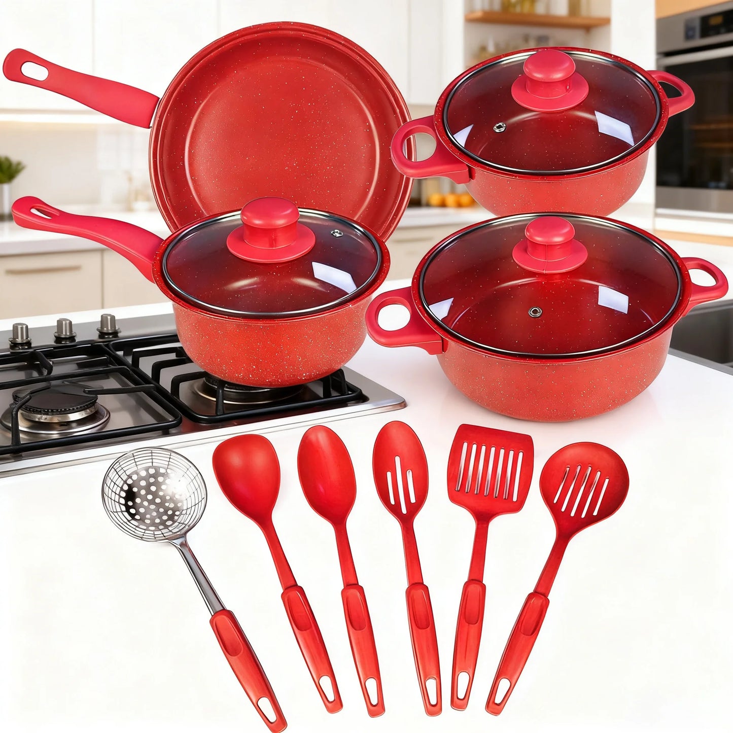 13-Piece Luxury Nonstick Cookware Set - Skillet Outdoor Set for Home Cooking Kitchen Utensils - Gift for Family and Friends