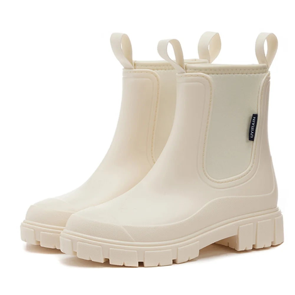 Women's Rain Boots with Plush Lining Rainboots Anti-Slipping Garden Shoes Wellington Boots Outdoor Work Shoes