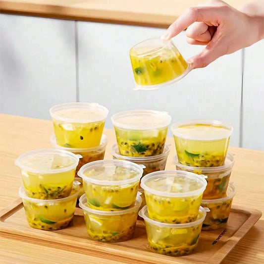 2oz/1oz Plastic Sauce Container Box Spice Cup With Lids Disposable Portion Cups Salad Dressing Seasoning Mini Kitchen Organizer