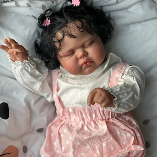 24/19Inch Two Size Pickle Dark Skin in Soft Cloth Body Lifelike Reborn Toddler Hand rooted Hair Cuddly Baby Girl Doll Baby