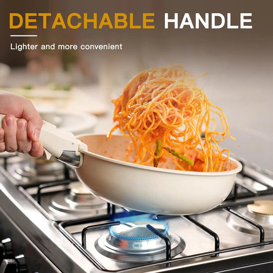 23 Pcs Pots and Pans Non Stick Ceramic Cookware Set Detachable Handle, RV Stackable Kitchen Cooking Set Removable Handles, Oven
