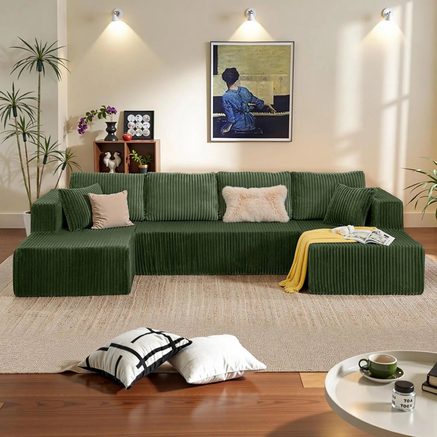 130" U Shaped Boneless Couch, Cloud Boneless Sectional Couches for Living Room, Modular Spineless Sofa Bed with, Customized