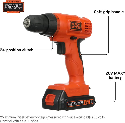 20V MAX* POWERCONNECT Cordless Drill Kit + 100 pc. Kit (BDC120VA100), Orange