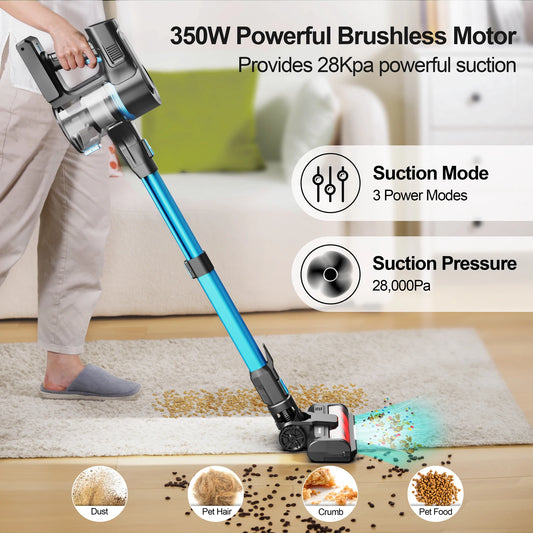 Devoac S11 Smart Cordless Vacuum Cleaner, 28Kpa 350W Brushless Stick Vacuum, Removable Battery,Free-Standing Design