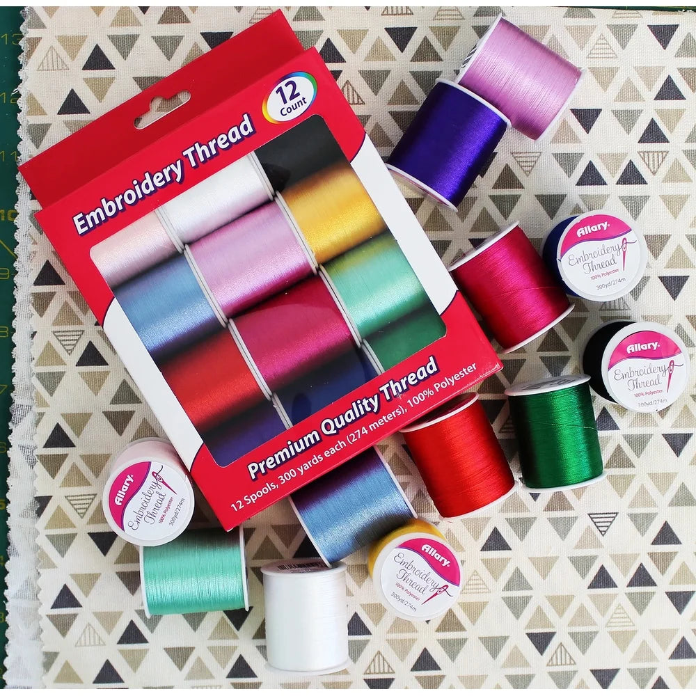 100 Polyester Embroidery Thread Assorted Colors 300 Yd Spools 12 Ct Durable Quality Machine Hand Sewing Projects