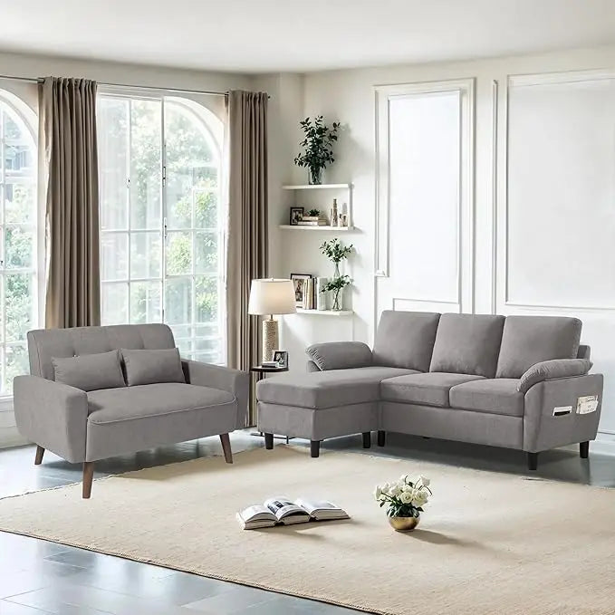 79" Convertible Sectional Sofa Sets, Modern L Shaped 3-Seat Couches with Reversible Chaise and Loveseat Sets for Living Room